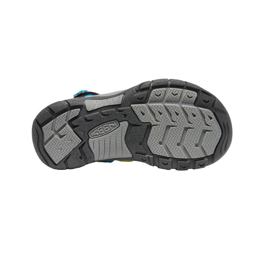 KEEN Big Kids Newport H2 sandal outsole in gray/black, rugged tread gripping terrain with KEEN logo visible.
