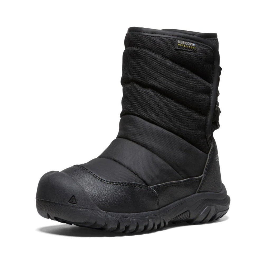 KEEN Little Kids' Puffrider Waterproof Winter Boot Black Steel Grey, quilted padded shaft and rugged sole