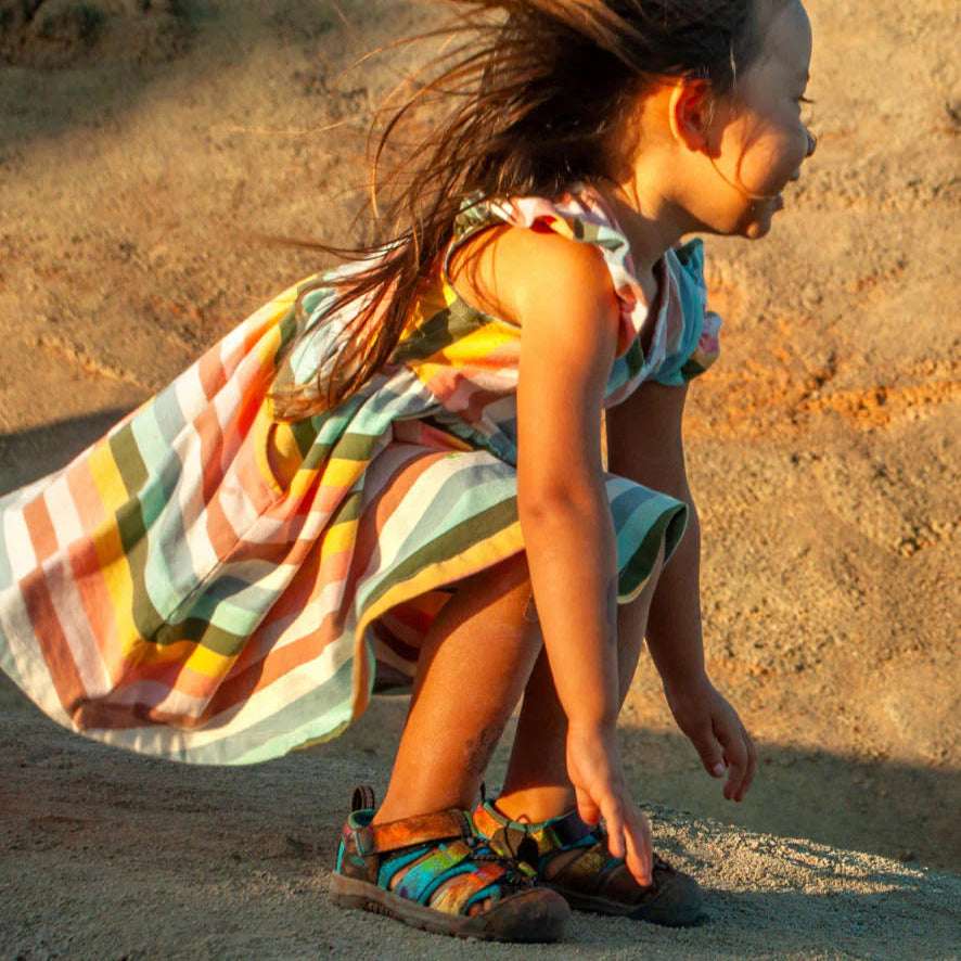 KEEN Toddlers Newport H2 sandal; teal and orange strappy water-friendly kids' sandal.