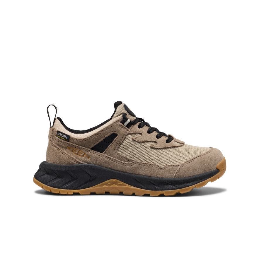 Keen Big Kids' Hightrail Waterproof Hiking Shoe Brindle/Oak Buff - side profile showing the upper and outsole