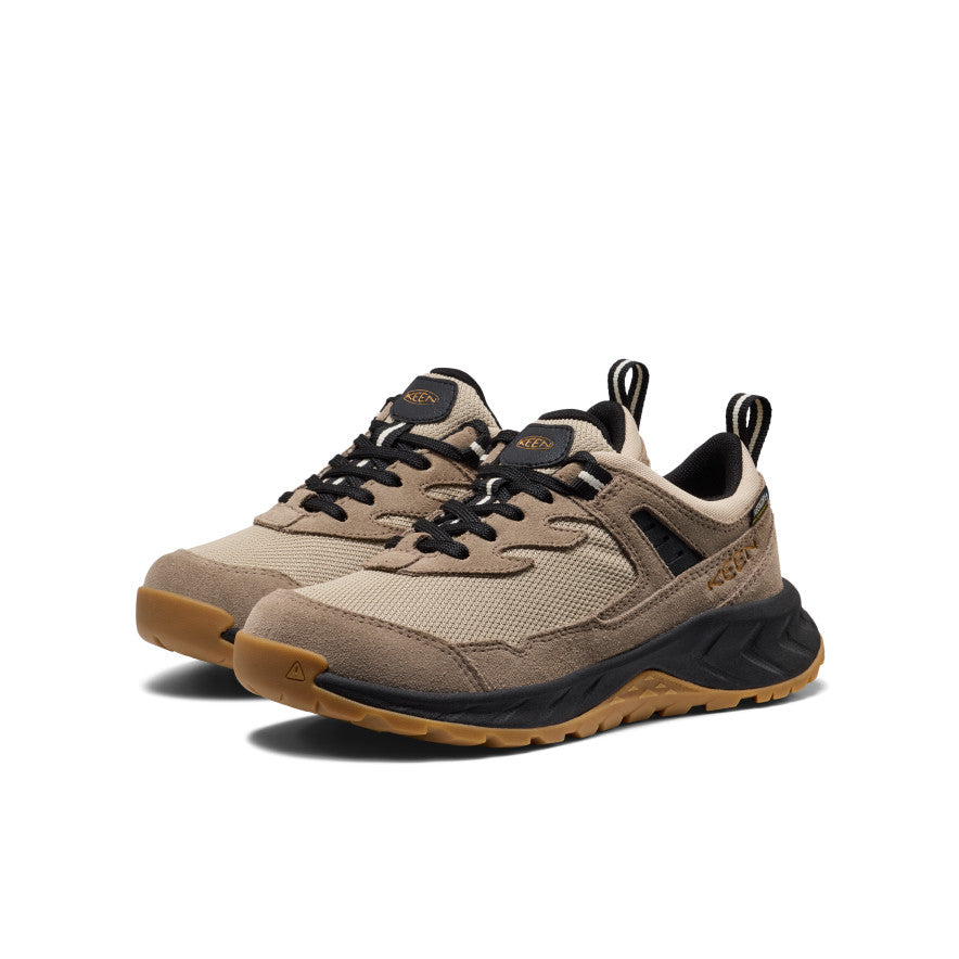 Keen Big Kids' Hightrail Waterproof Hiking Shoe Brindle/Oak Buff - paired shoes in a front three-quarter view