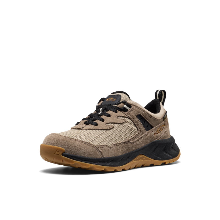 Keen Big Kids' Hightrail Waterproof Hiking Shoe Brindle/Oak Buff - single shoe in a front three-quarter view
