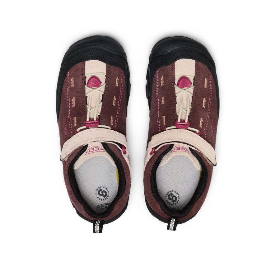 Keen Big Kids' Jasper II Huckleberry/Cameo Rose - paired shoes in a top view showing the closure and footbed