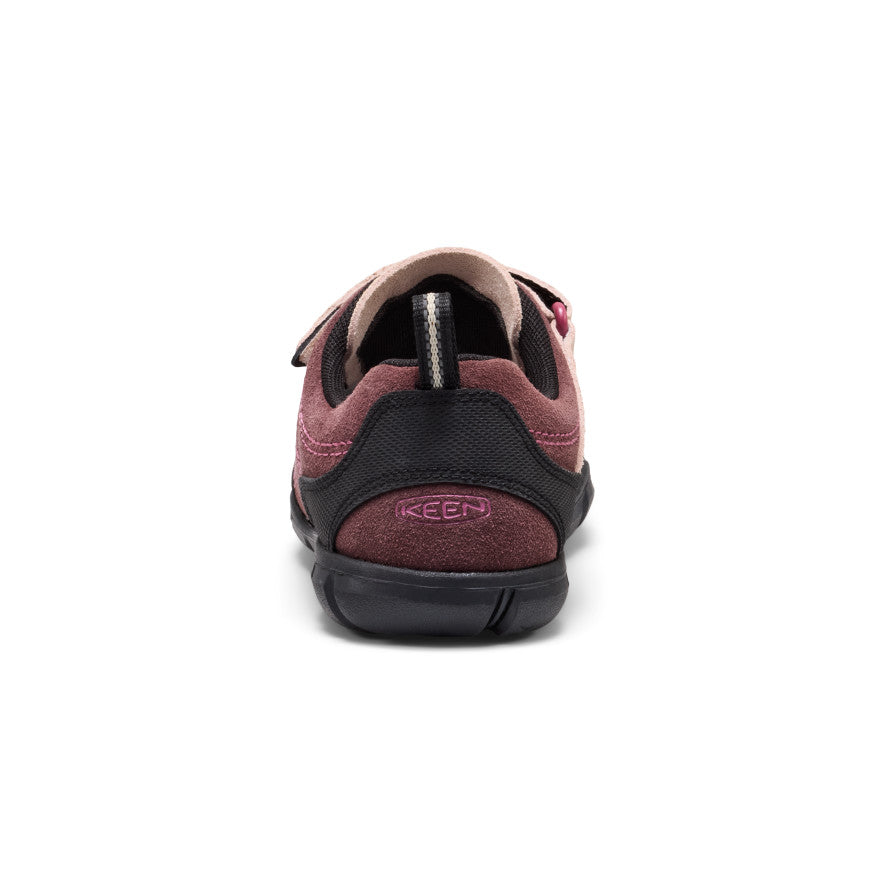 Keen Big Kids' Jasper II Huckleberry/Cameo Rose - heel view showing the rear pull tab and outsole