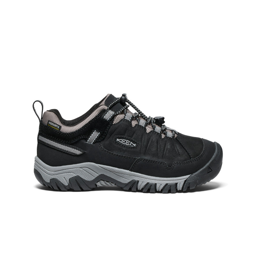 Keen Big Kids' Targhee IV Waterproof Hiking Shoe Black/Steel Grey - side profile showing the upper and outsole