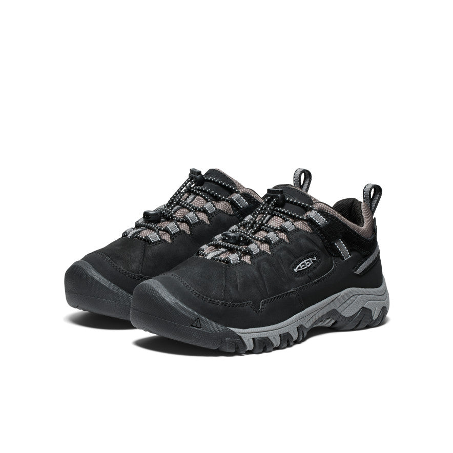 Keen Big Kids' Targhee IV Waterproof Hiking Shoe Black/Steel Grey - paired shoes in a front three-quarter view