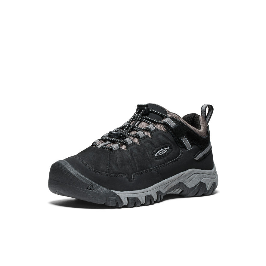 Keen Big Kids' Targhee IV Waterproof Hiking Shoe Black/Steel Grey - single shoe in a front three-quarter view