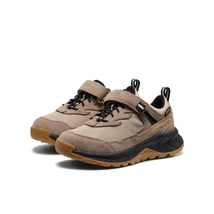 Keen Little Kids' Hightrail Waterproof Hiking Shoe Brindle/Oak Buff - paired shoes in a front three-quarter view