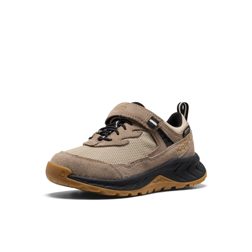 Keen Little Kids' Hightrail Waterproof Hiking Shoe Brindle/Oak Buff - single shoe in a front three-quarter view