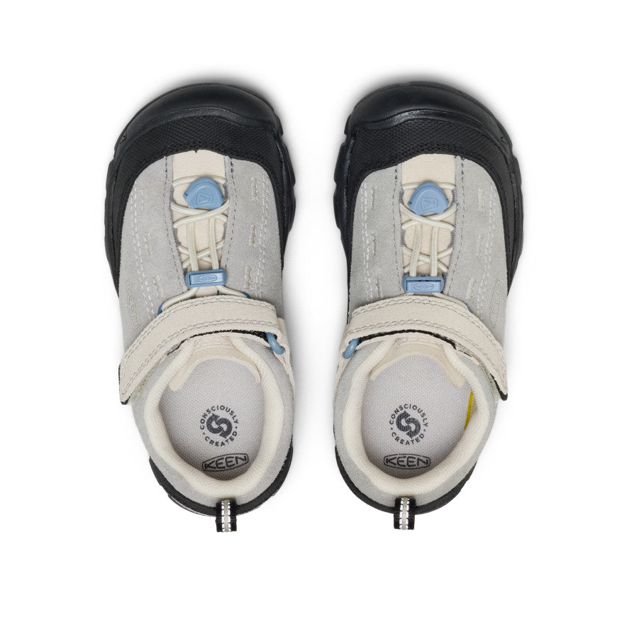 Keen Little Kids' Jasper II Alloy/Birch - paired shoes in a top view showing the closure and footbed