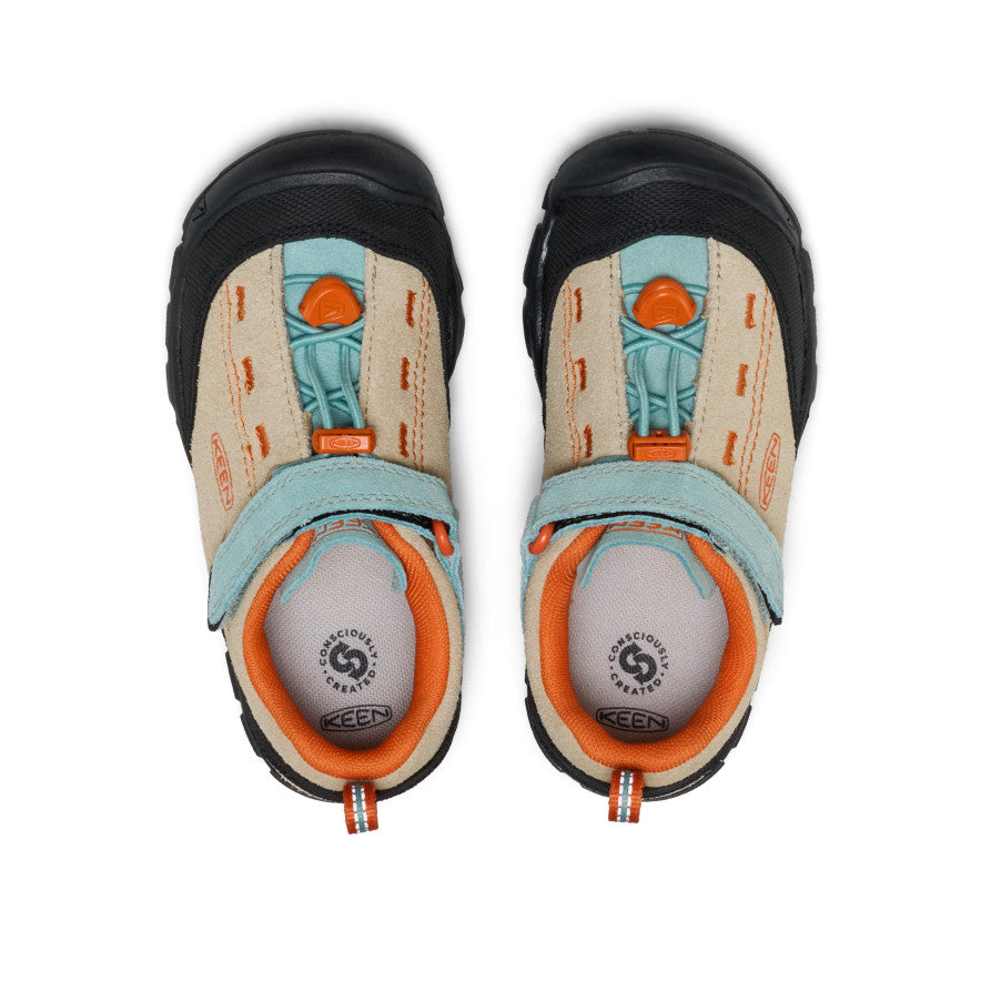 Keen Little Kids' Jasper II Safari/Aquifer - paired shoes in a top view showing the closure and footbed