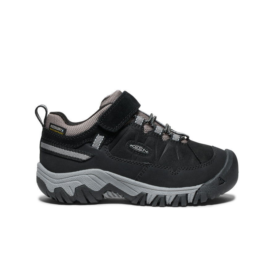Keen Little Kids' Targhee IV Waterproof Hiking Shoe Black/Steel Grey - side profile showing the upper and outsole