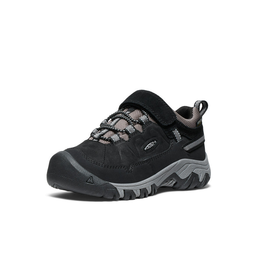 Keen Little Kids' Targhee IV Waterproof Hiking Shoe Black/Steel Grey - single shoe in a front three-quarter view