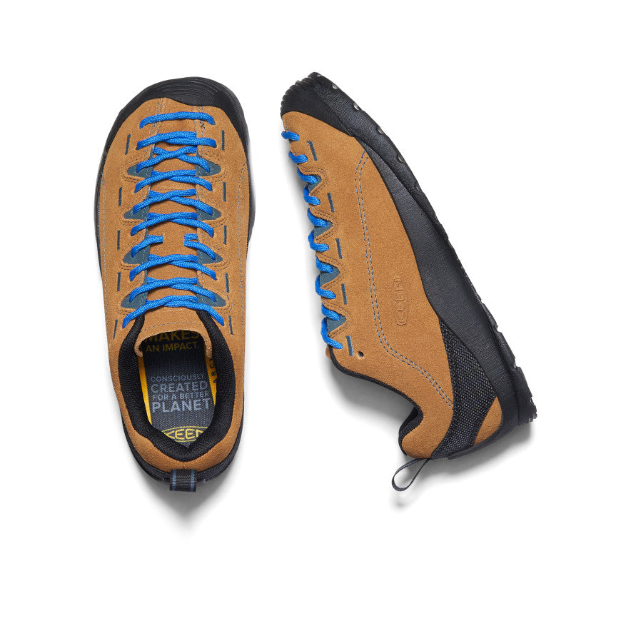Keen Women's Jasper Sneaker Cathay Spice/Orion Blue - paired shoes in a top view showing the tongue-to-toe lacing