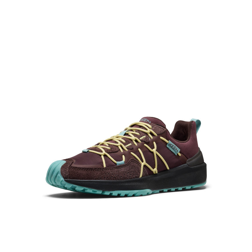 Keen Women's UNEEK Trekker Sneaker Huckleberry/Lemon Grass - single shoe in a front three-quarter view