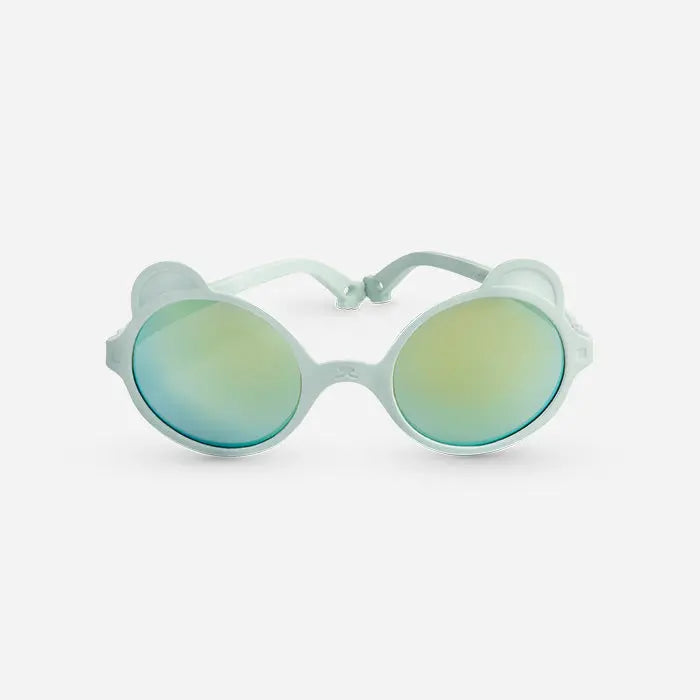 KI ET LA Ourson Almond Green sunglasses with round mint frames and mirrored lenses for kids