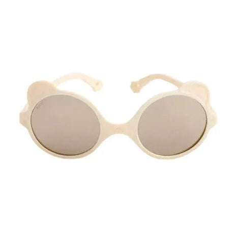 Ki Et La Sunglasses Ourson Cream, round cream baby sunglasses with beige frames and mirrored lenses