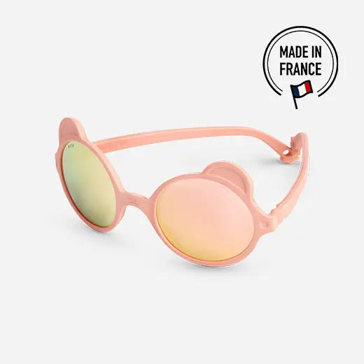 KI ET LA Sunglasses Ourson Peach Pink for kids with mirrored round lenses and pink frame