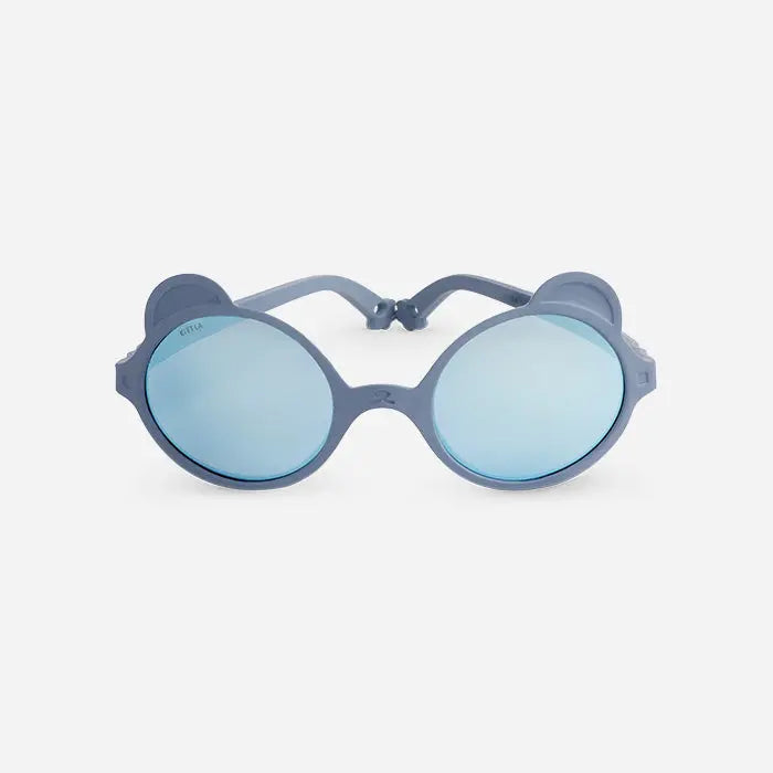 Ki Et La Ourson Sunglasses for babies in silver-blue with round mirrored lenses and bear-ear frame.