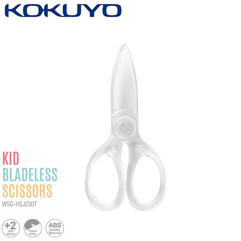 Kokuyo bladeless scissors for kids with transparent plastic handles and safety design