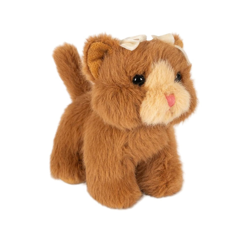 Konges Slojd Baby Animals plush toy: brown puppy with cream muzzle and white bows, standing on all fours.