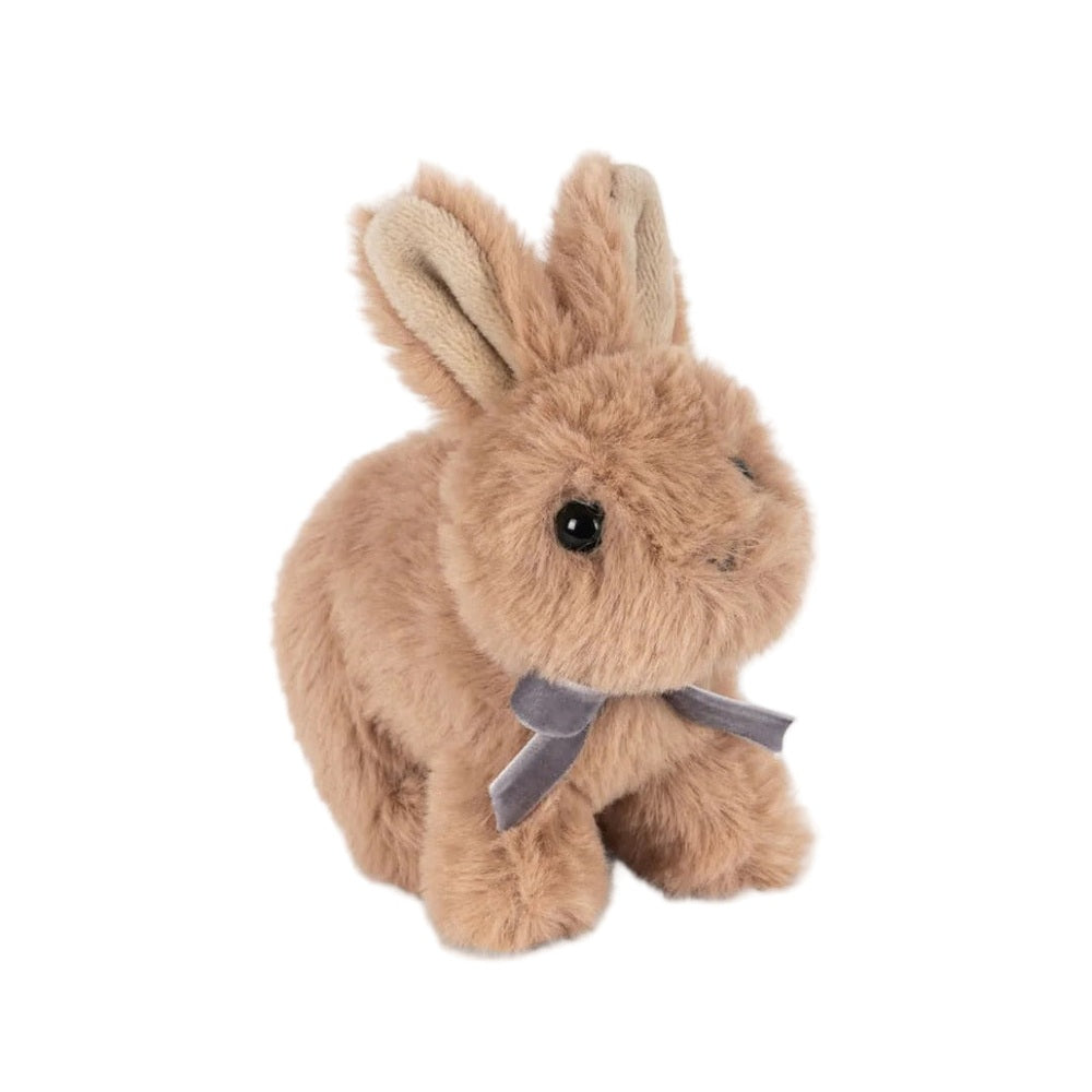 Konges Slojd Baby Animals plush bunny sits upright with floppy ears and gray ribbon.