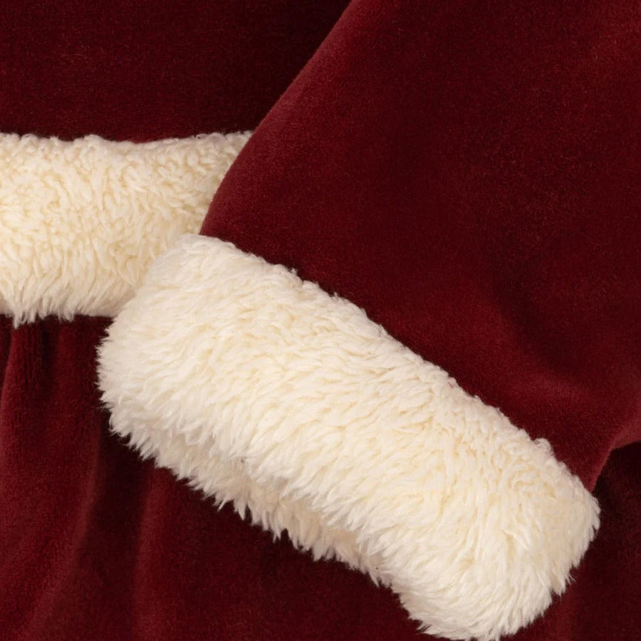 Konges Slojd Christmas Dress Red Dahlia: red velvet dress with white faux-fur trim, cozy festive detail.