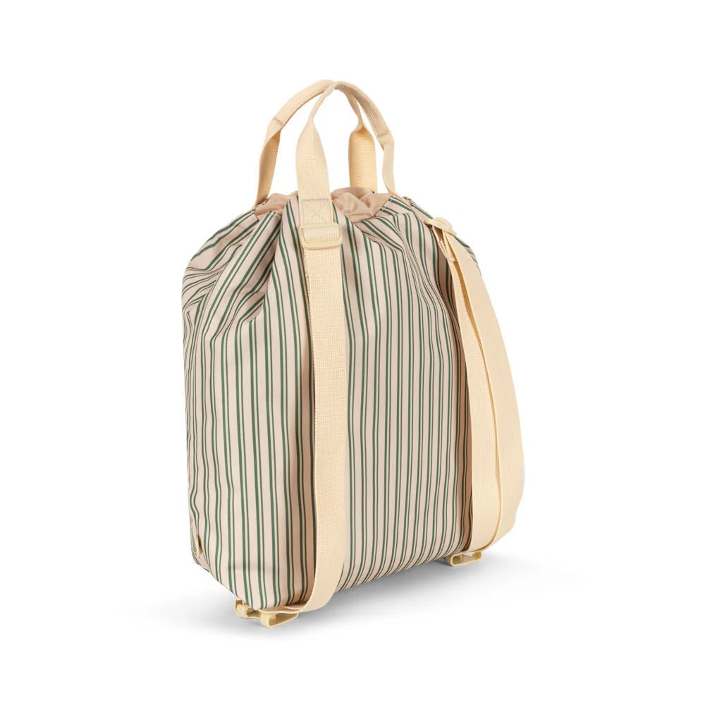 Konges Slojd Clover schoolbag in beige and green striped canvas with cream straps