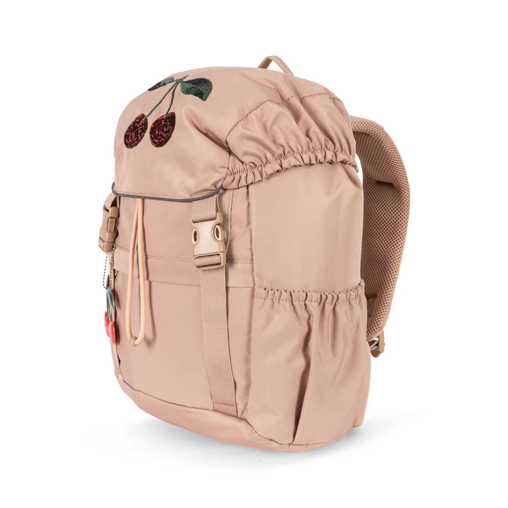 Konges Slojd Clover schoolbag in blush pink with cherry embroidery, kids backpack for school