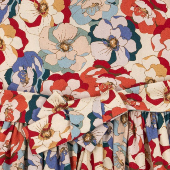 Konges Slojd Coeur Collar Dress La Rosa for girls, floral multicolor print with bow waist.