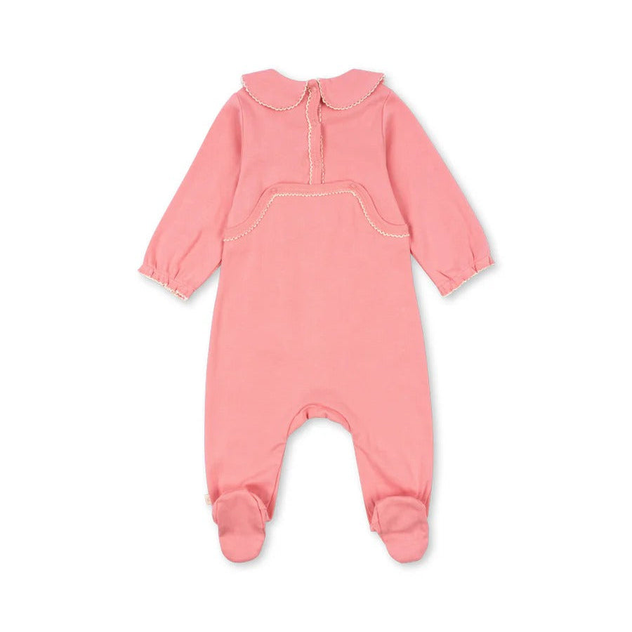 Konges Slojd Coty Gift Set Strawberry Ice pink footed romper with white piping, collar, and front pocket.