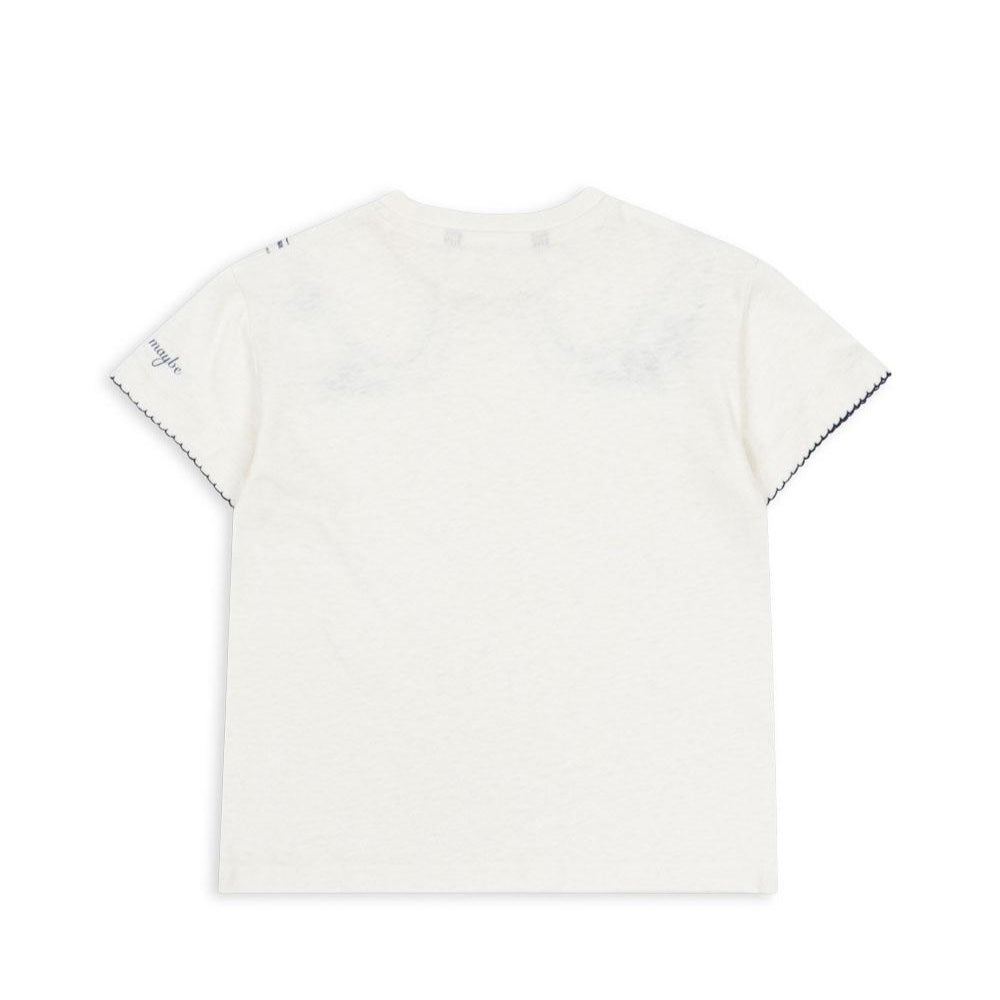 Konges Slojd Era Tee Ocs Off White/Bow Collar worn by toddler; white short-sleeve top with black scalloped sleeve edging