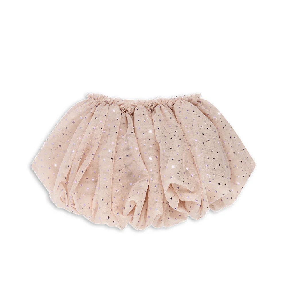 Konges Slojd Fairy Balloon Skirt Fairy Etoile in pale pink star-print fabric, elastic waist creating voluminous gathered ruffles.