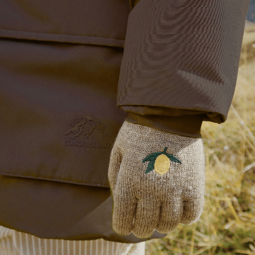 Konges Slojd Filla gloves 2-pack in beige knit with lemon embroidery