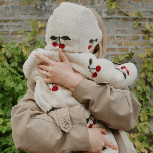 Konges Slojd Jody Teddy Onesie Ma Grande Cerise in cream with cherry print, baby one-piece by Konges Slojd