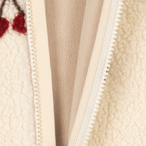 Konges Slojd Jody Teddy Onesie Ma Grande Cerise; cream sherpa fleece with beige lining and zipper