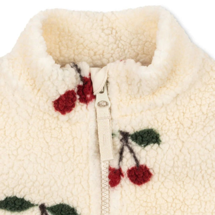 Konges Slojd Jody Teddy Vest Ma Grande Cerise cream sherpa jacket with cherry print and zipper