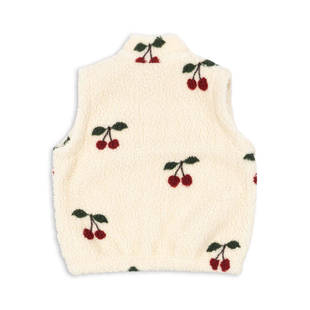 Konges Slojd Jody Teddy Vest Ma Grande Cerise; cream teddy fleece with cherry print for babies