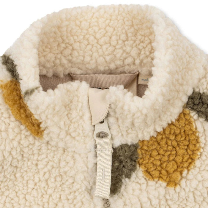 Konges Slojd Jody Teddy Vest Mon Grand Citron cream sherpa with mustard and gray panels