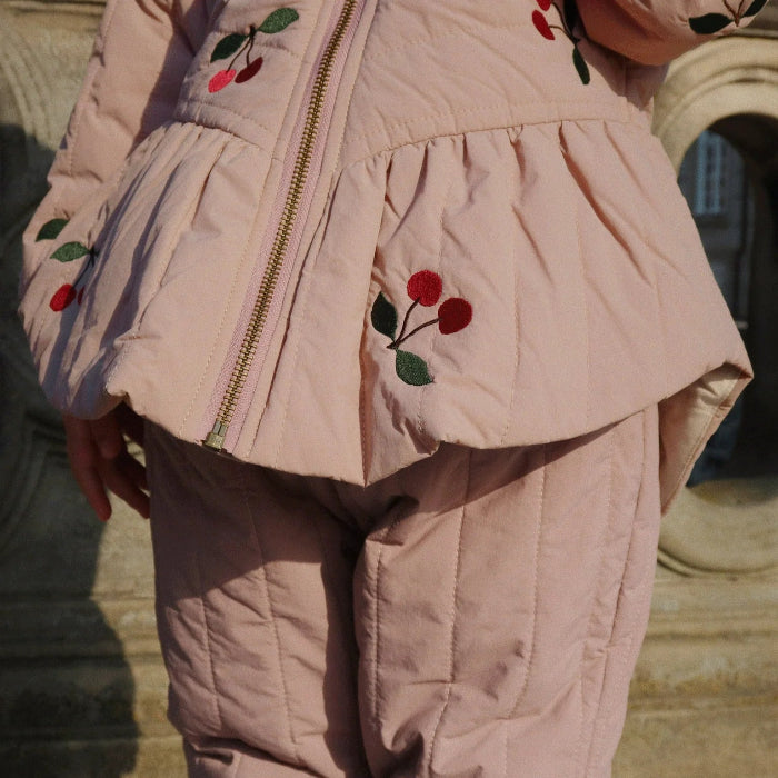 Konges Slojd Juna bomber jacket in twilight mauve with cherry embroidery and gold zipper