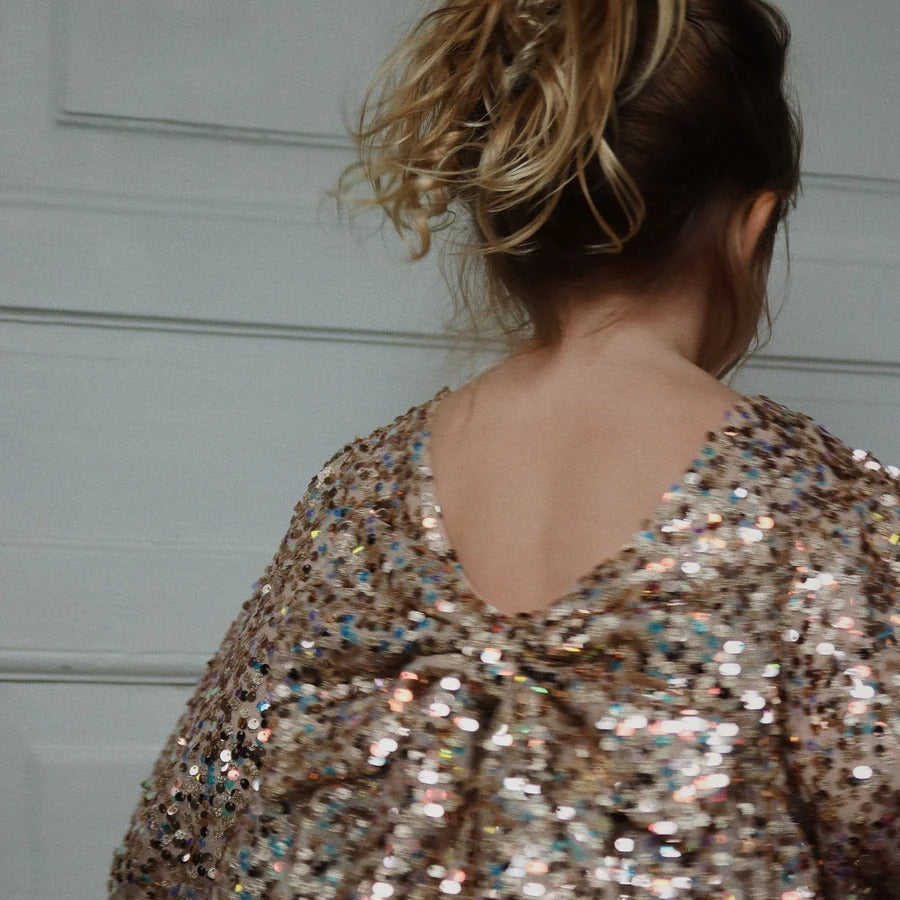 Konges Slojd Lila Sequins Bow Dress Gold Glitter