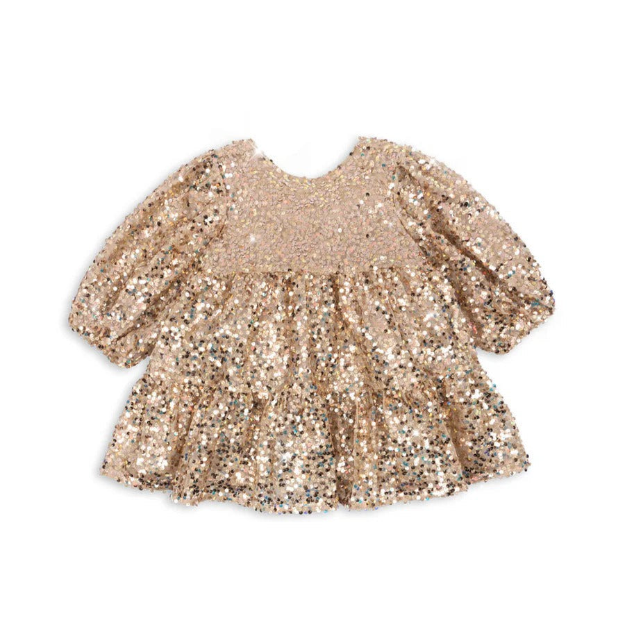 Konges Slojd Lila Sequins Bow Dress Gold Glitter
