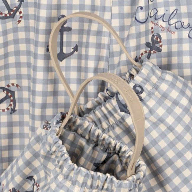 Konges Slojd Rainy Palme sailor-check baby outfit set, blue gingham 2-piece with elastic waist