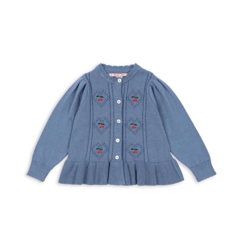 Konges Slojd Soleil Cardigan in country blue, GOTS organic cotton toddler top