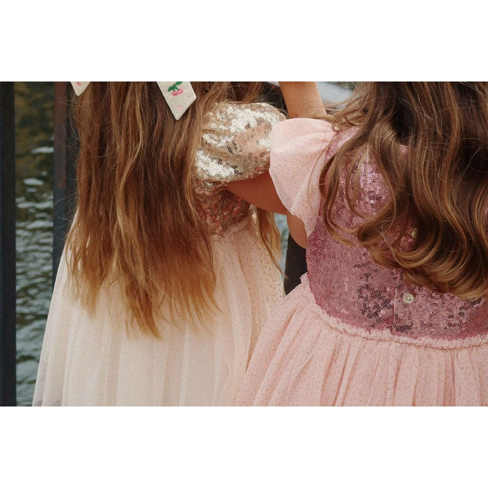 Konges Sløjd Starla puff sleeve dress in gold blush with sequined bodice and pale pink tulle skirt (2 dresses)