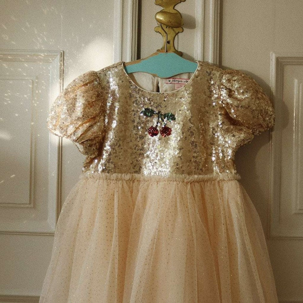 Konges Slojd Starla Puff Sleeve Dress Gold Blush