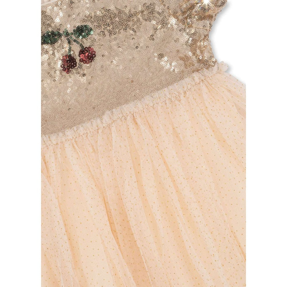 Konges Slojd Starla puff sleeve dress in gold sequin bodice and blush tulle skirt