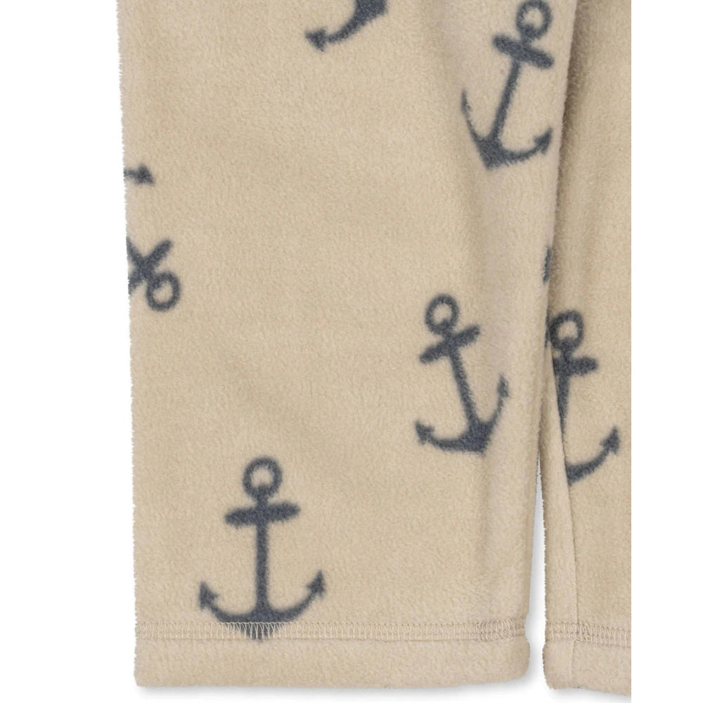 Konges Slojd Tavi fleece pants Ancher, beige with navy anchor print, kids loungewear joggers