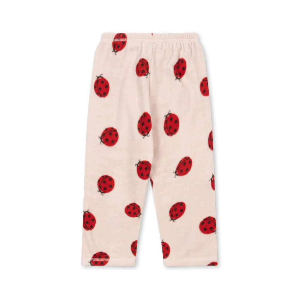 Konges Slojd Tavi fleece pants beige with red ladybug print for kids