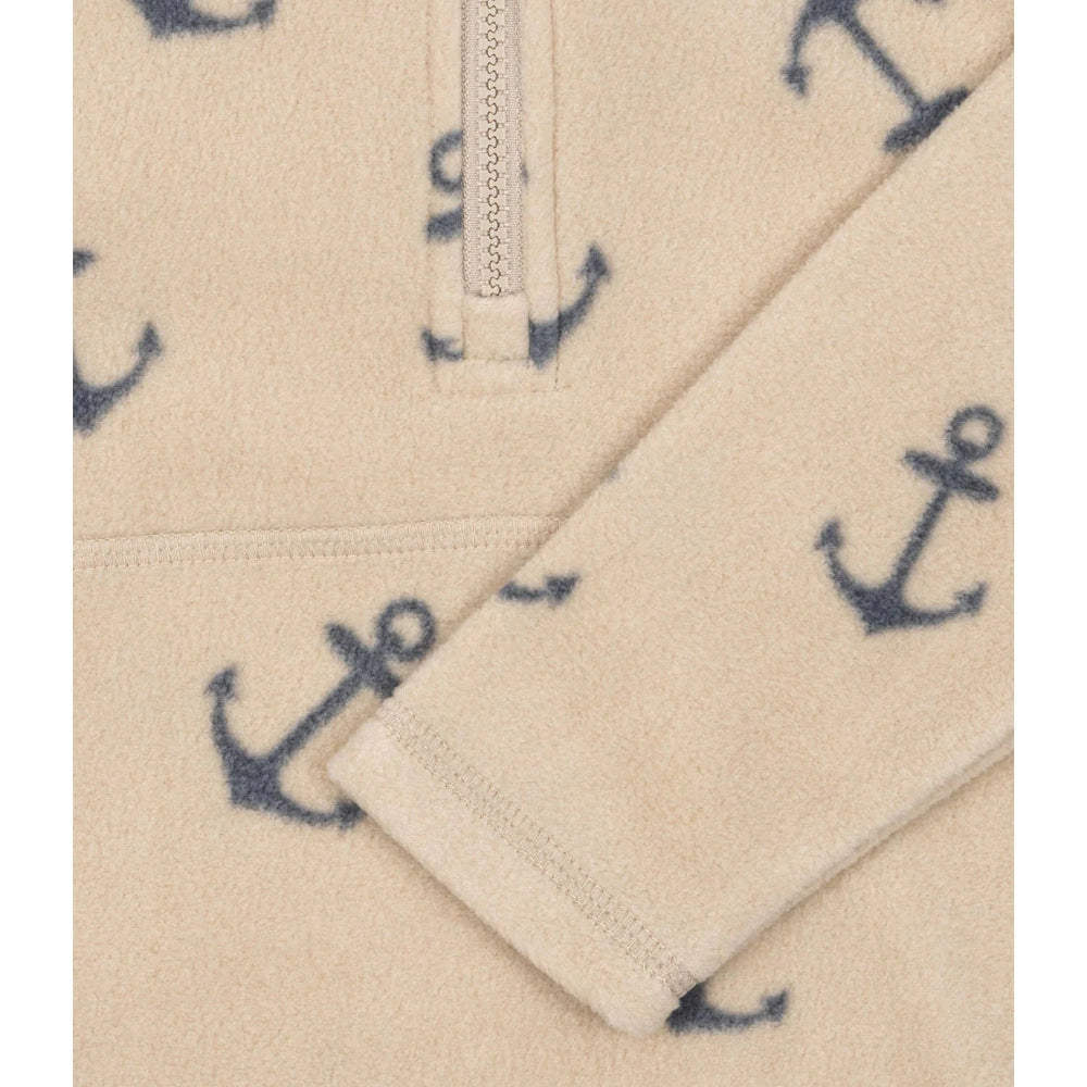 Konges Slojd Tavi fleece sweatshirt Ancher in cream with navy anchor pattern and zip